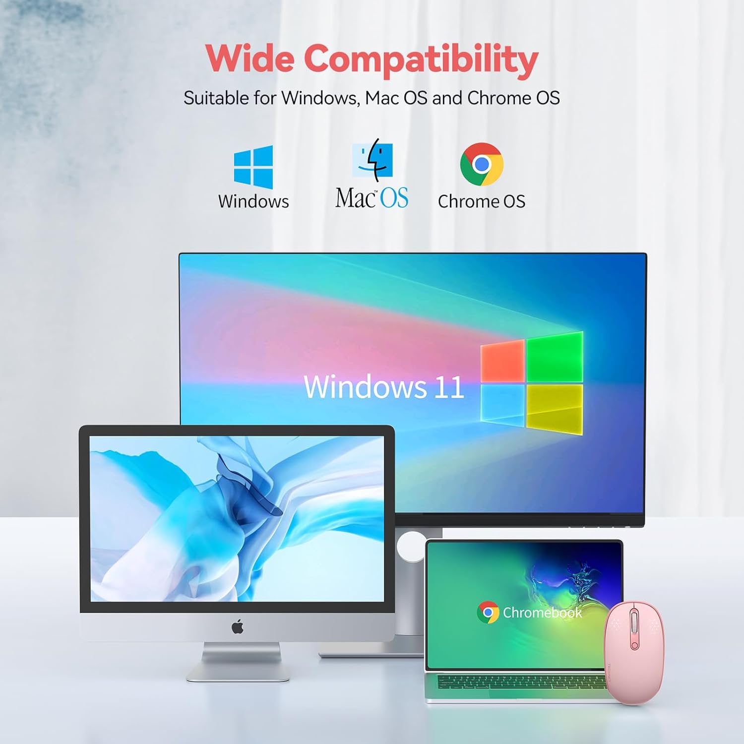 TECKNET Wireless Mouse, 2.4G Quiet Computer Mouse with USB Receiver, 4 Buttons Portable Cordless Mice for Chromebook, Laptop, PC, Mac, 800/1200/1600 DPI