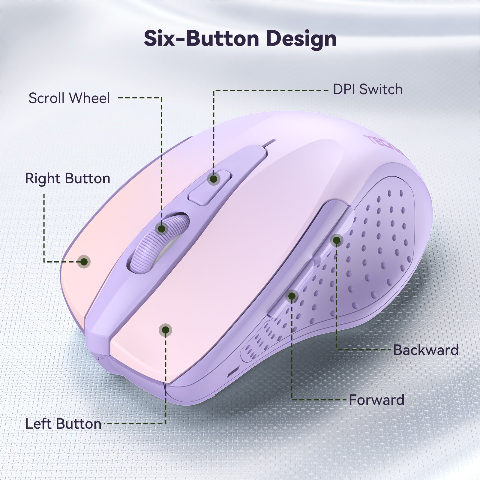 TECKNET Wireless Mouse, 2.4G Ergonomic Optical Mouse, Computer Mouse for Laptop, PC, Computer, Chromebook, Notebook, 6 Buttons, 24 Months Battery Life, 4000 DPI, 6 Adjustment Levels