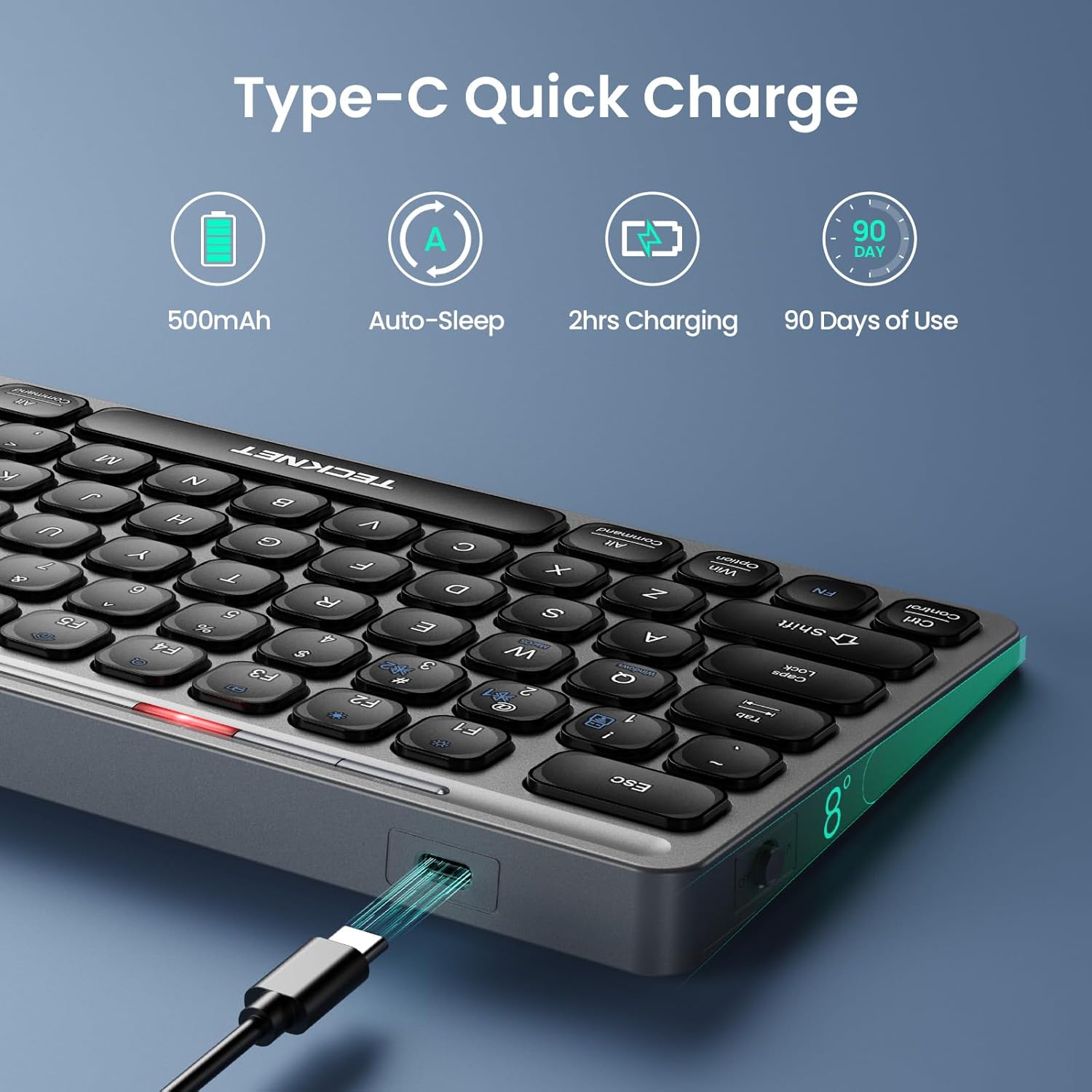 TECKNET Wireless Bluetooth Keyboard, Slim Rechargeable Keyboard (2.4G+BT 5.0)