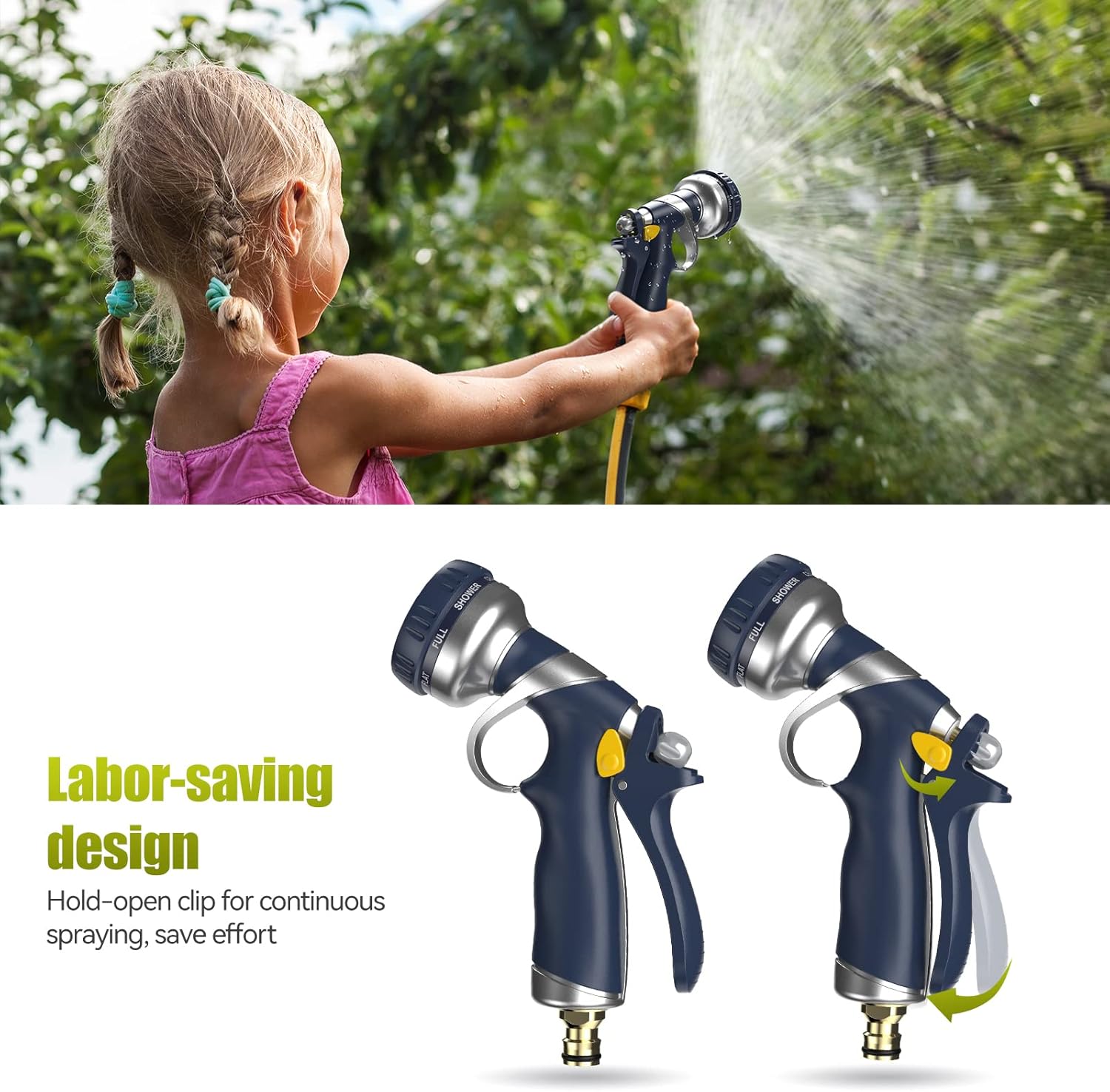 Tecknet Basics Hose Pipe Spray Gun with 8 Adjustable Patterns, 100% Heavy Duty Metal, Equipped with Premium Hose Nozzles