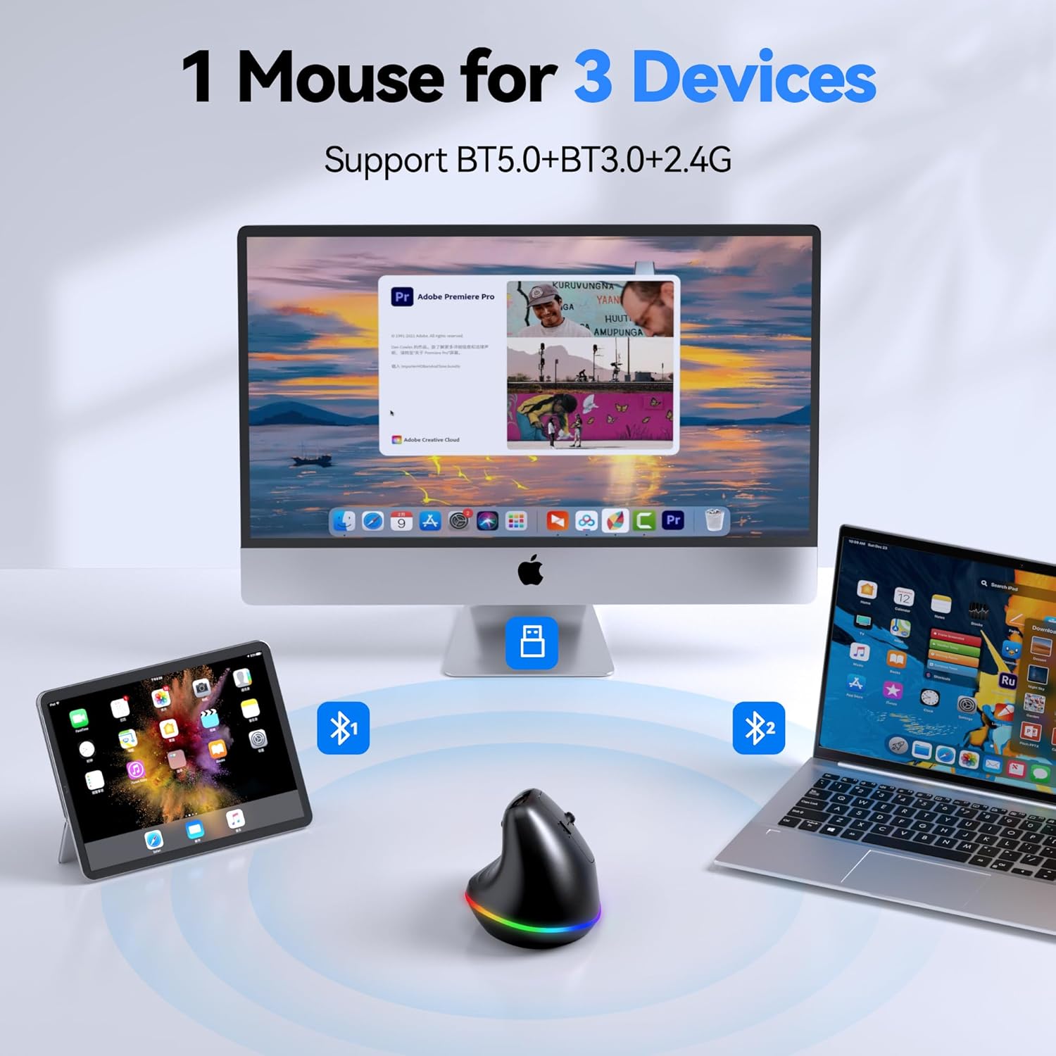 TECKNET RGB Wireless Ergonomic Mouse Rechargeable