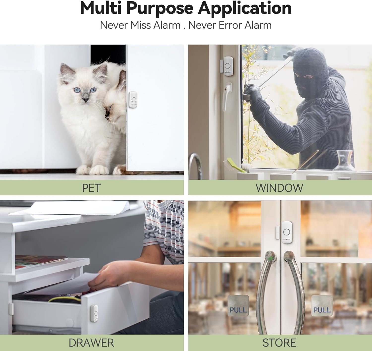 Door Alarms for Kids Safety, VOXON Window Alarm Door Alarm for Home Security Personal Security Window Alarms Sensor Burglar Door Alarm for Pool, Cars, Sheds, Caravans DIY Kit Pack of 2