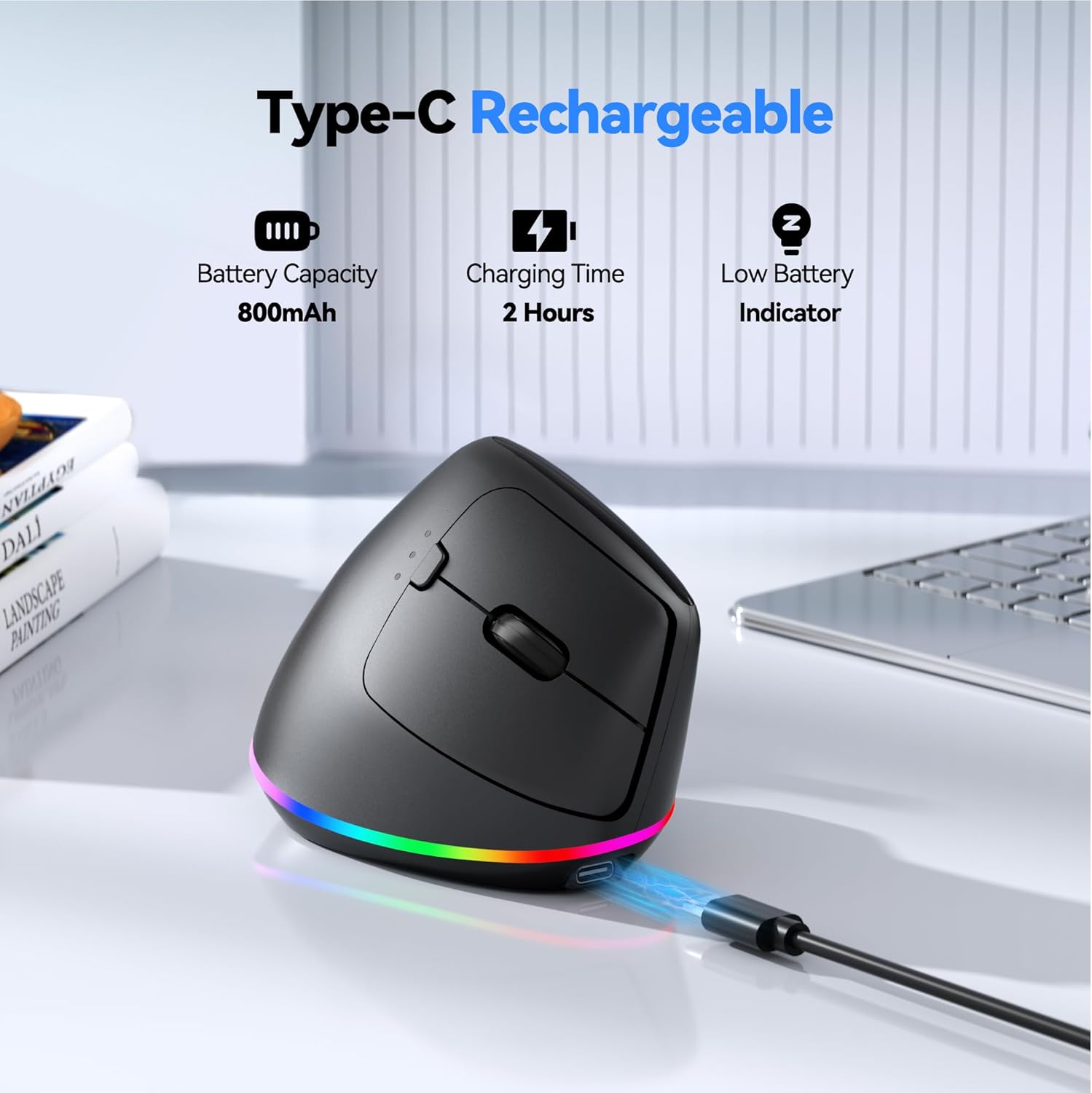 TECKNET RGB Wireless Ergonomic Mouse Rechargeable