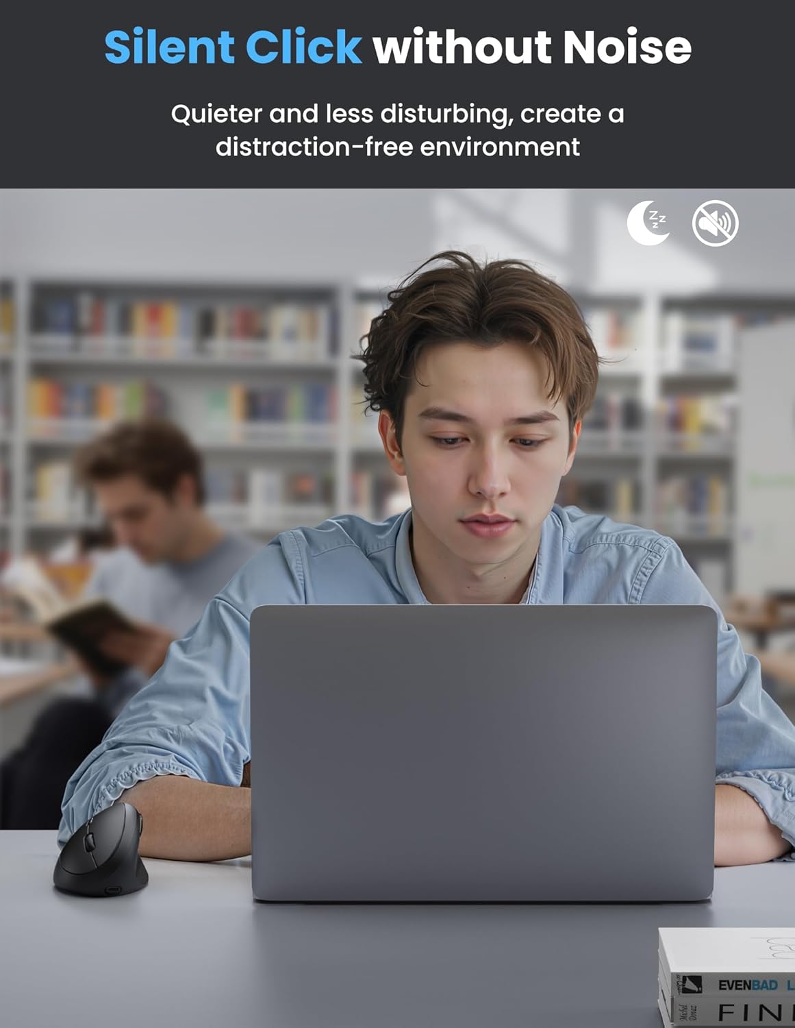 TECKNET Ergonomic Mouse, Bluetooth Wireless Vertical Mouse, Rechargeable Battery, Quiet Clicks, 4800 DPI Adjustable