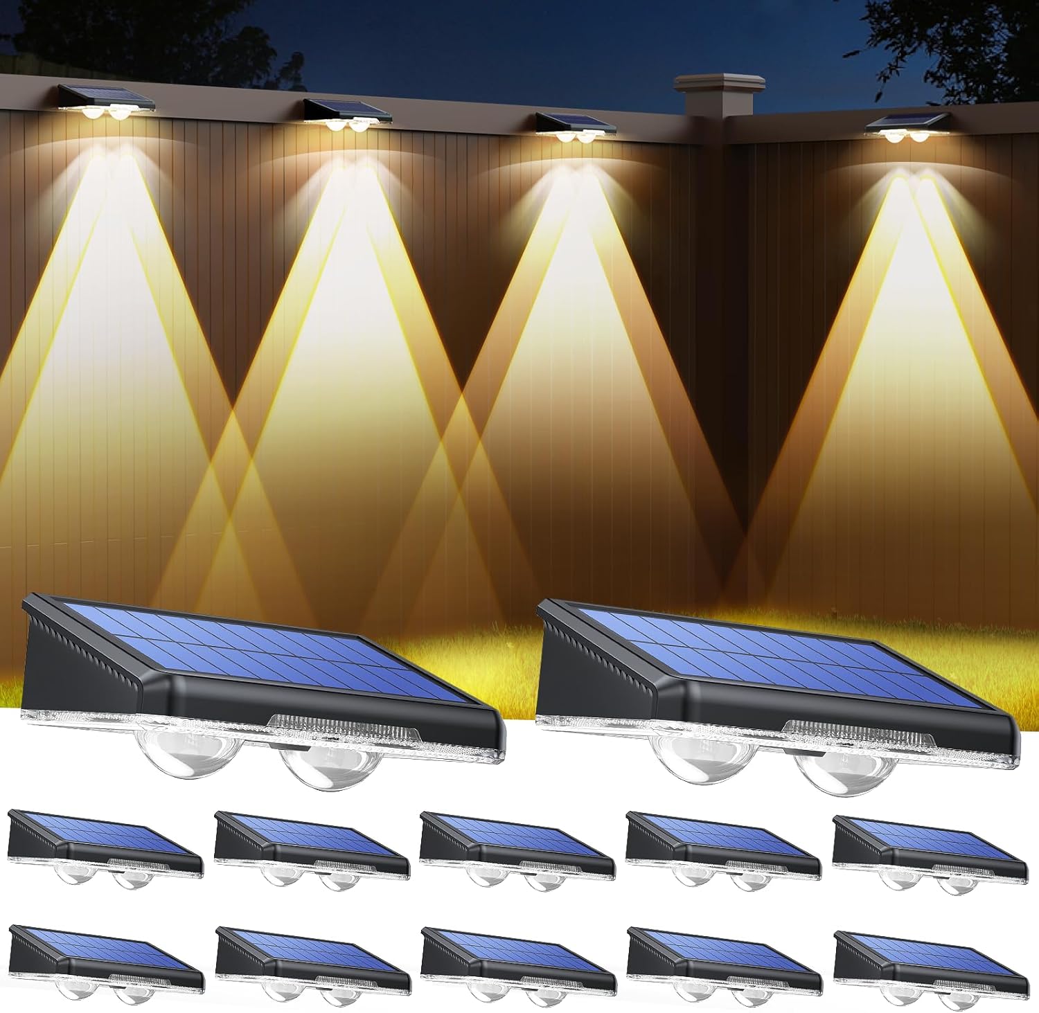 TECKNET Solar Fence Lights Outdoor 3 Modes 3500K/4500K/6500K