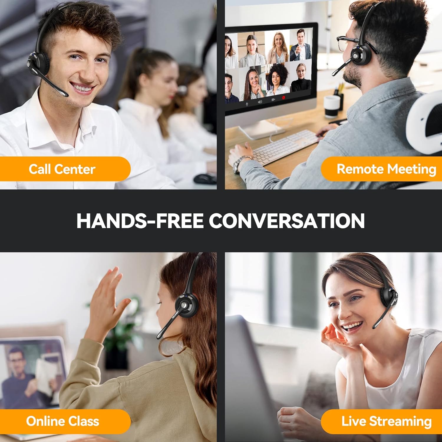 TECKNET Bluetooth Headset, Wireless On Ear Headphones with Noise Cancelling Microphone for Trucker, Hand Free Wireless Headset with Mute Mic for Phone