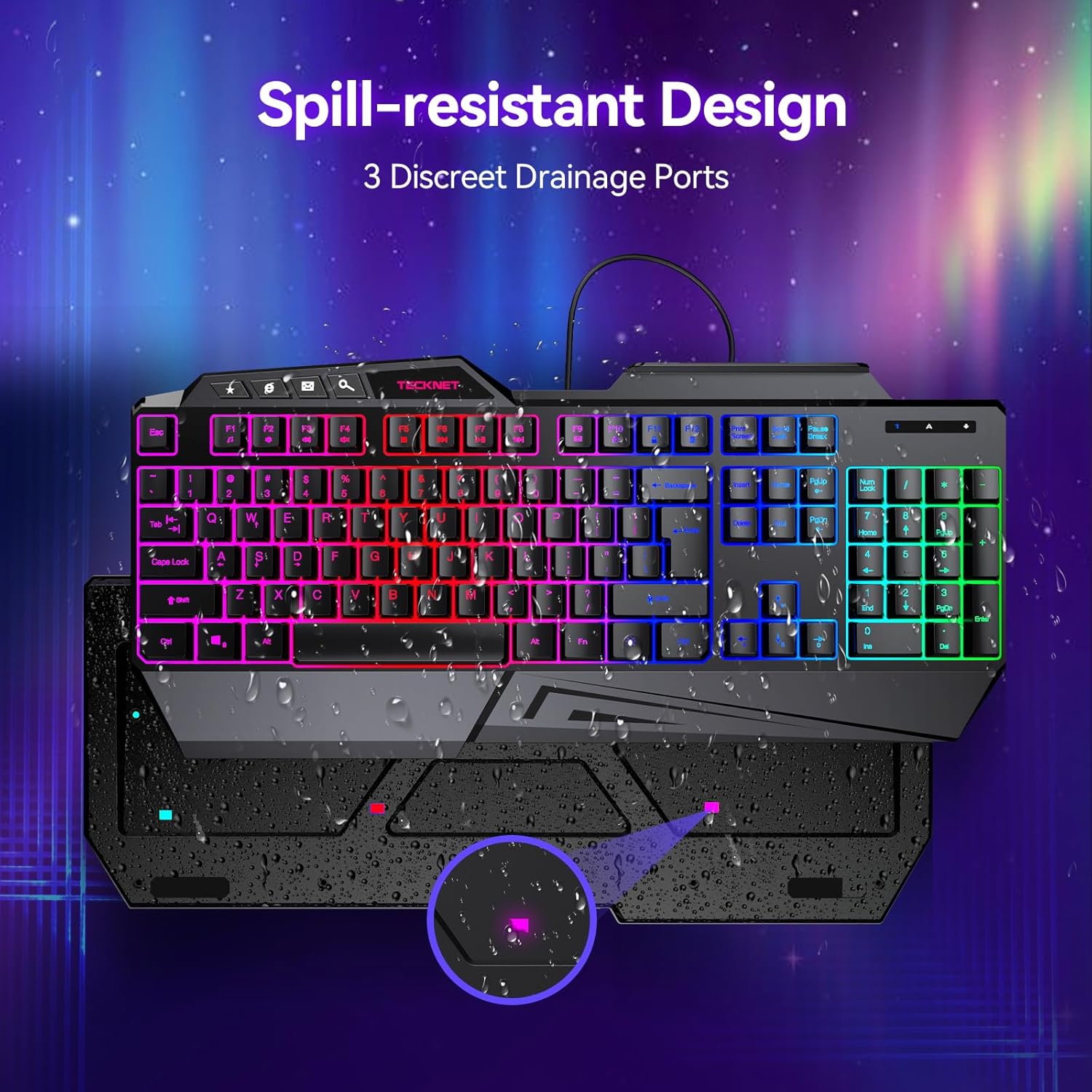 TECKNET Wired RGB Gaming Keyboard - 26-Key Anti-Ghosting