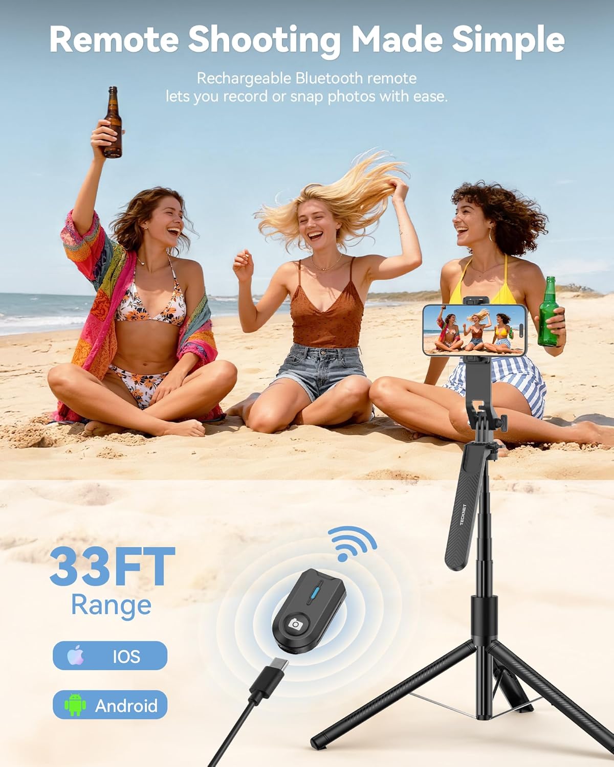TECKNET 71" Phone Tripod & Selfie Stick
