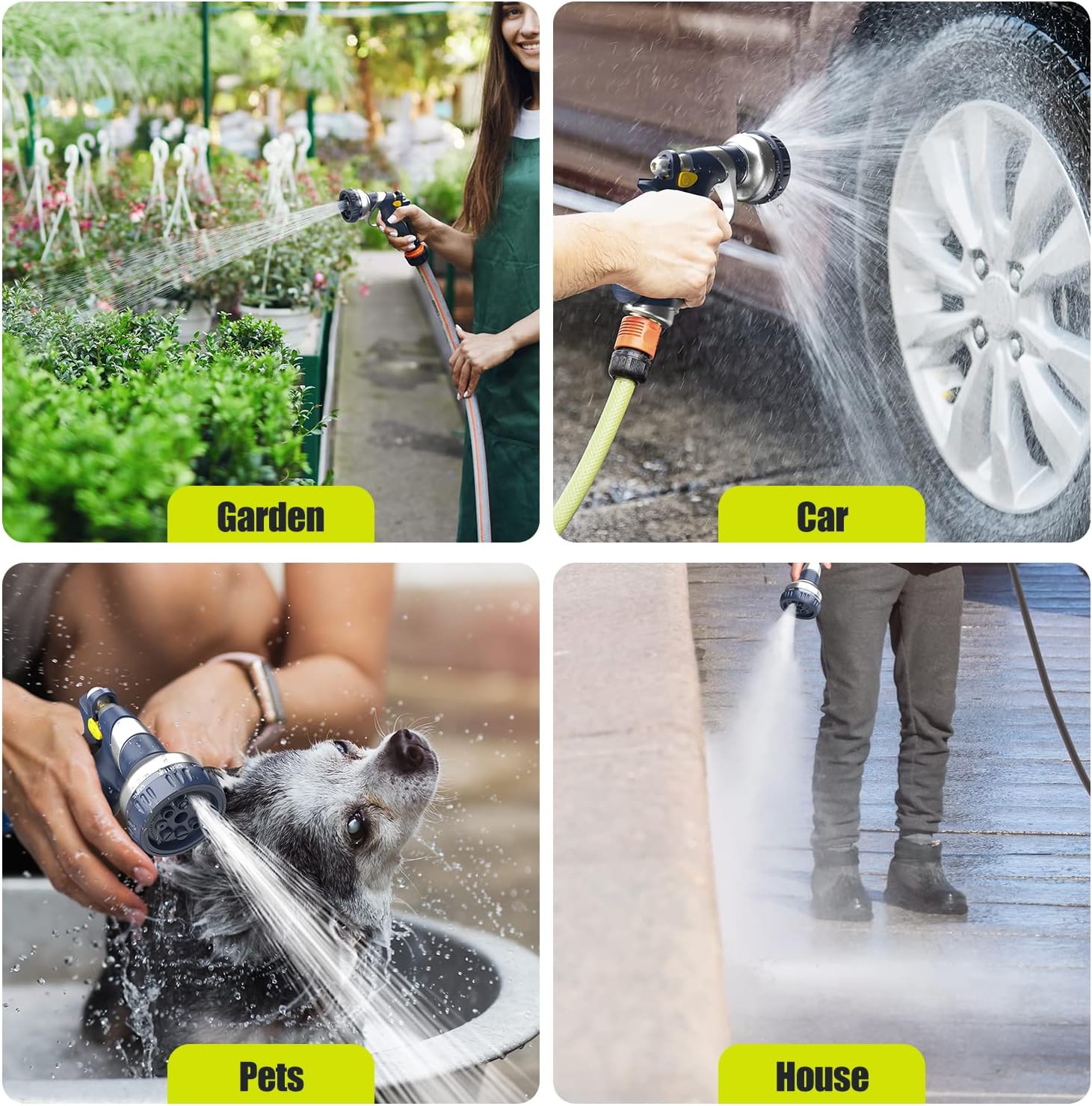 Tecknet Basics Hose Pipe Spray Gun with 8 Adjustable Patterns, 100% Heavy Duty Metal, Equipped with Premium Hose Nozzles