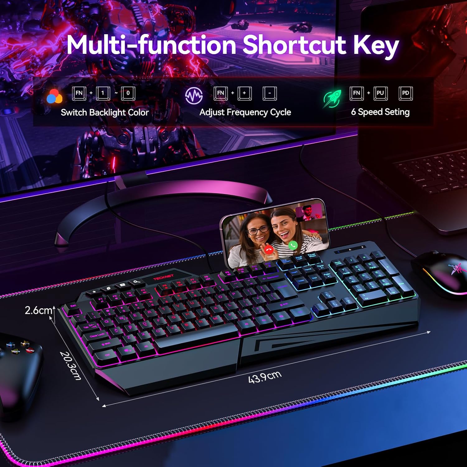 TECKNET Wired RGB Gaming Keyboard - 26-Key Anti-Ghosting