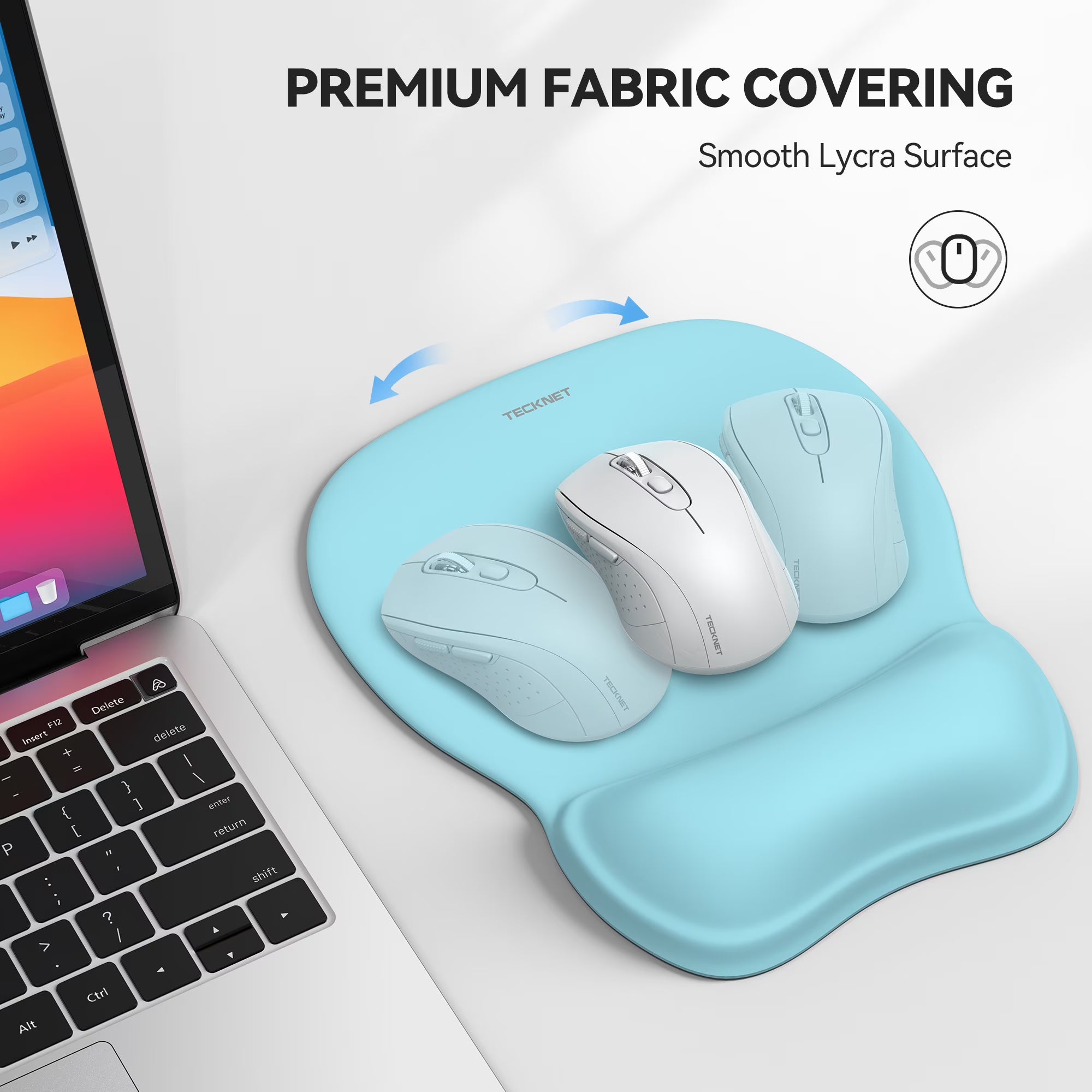 TECKNET Gel Mouse Pad with Wrist Rest, Ergonomic Office Mousepad with Wrist Support - Non-Slip & Smooth Surface Comfortable Desk Accessories Mat for Office, Gaming and Study - LT.Blue