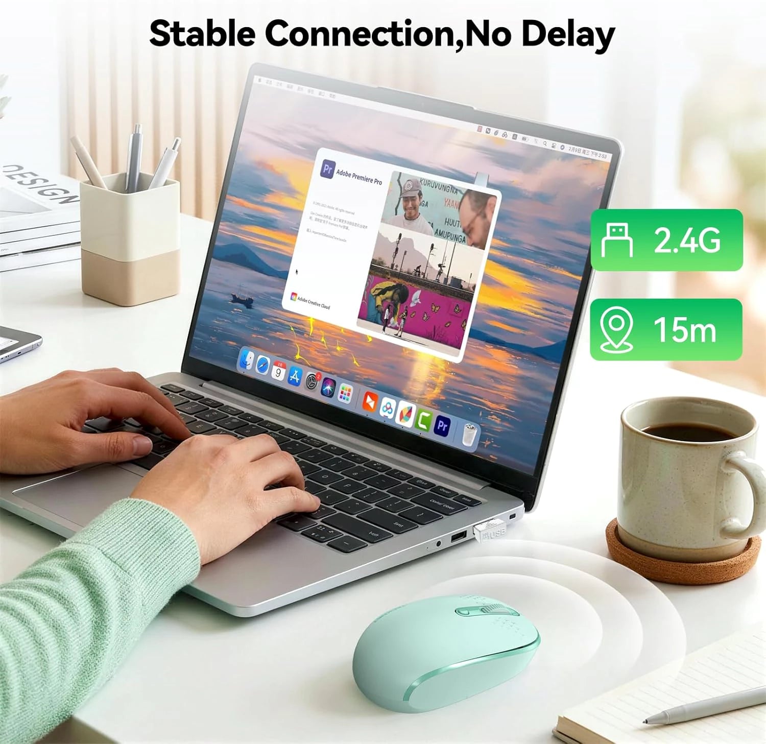 TECKNET Wireless Mouse, 2.4G Quiet Computer Mouse with USB Receiver, 4 Buttons Portable Cordless Mice for Chromebook, Laptop, PC, Mac, 800/1200/1600 DPI