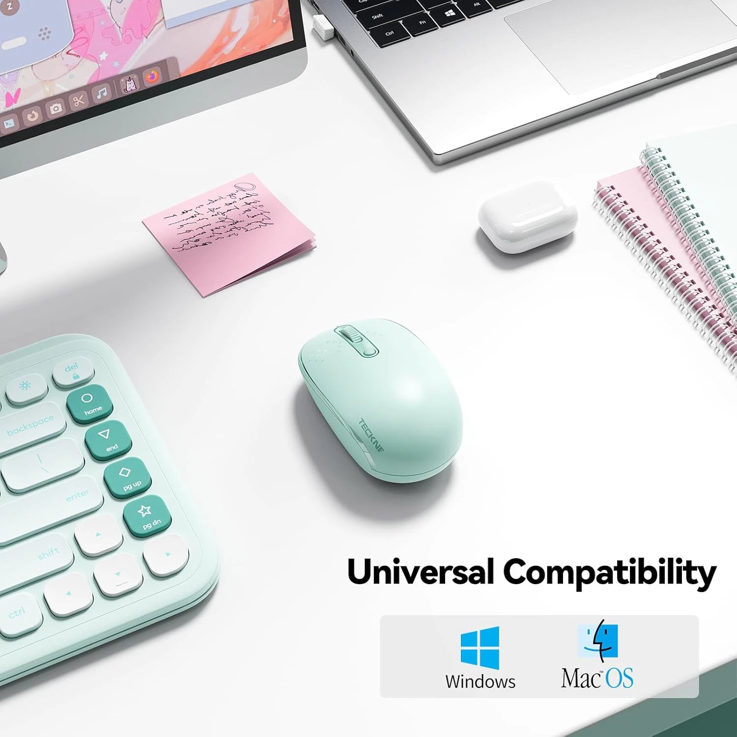 TECKNET Wireless Mouse, 2.4G Quiet Computer Mouse with USB Receiver, 4 Buttons Portable Cordless Mice for Chromebook, Laptop, PC, Mac, 800/1200/1600 DPI