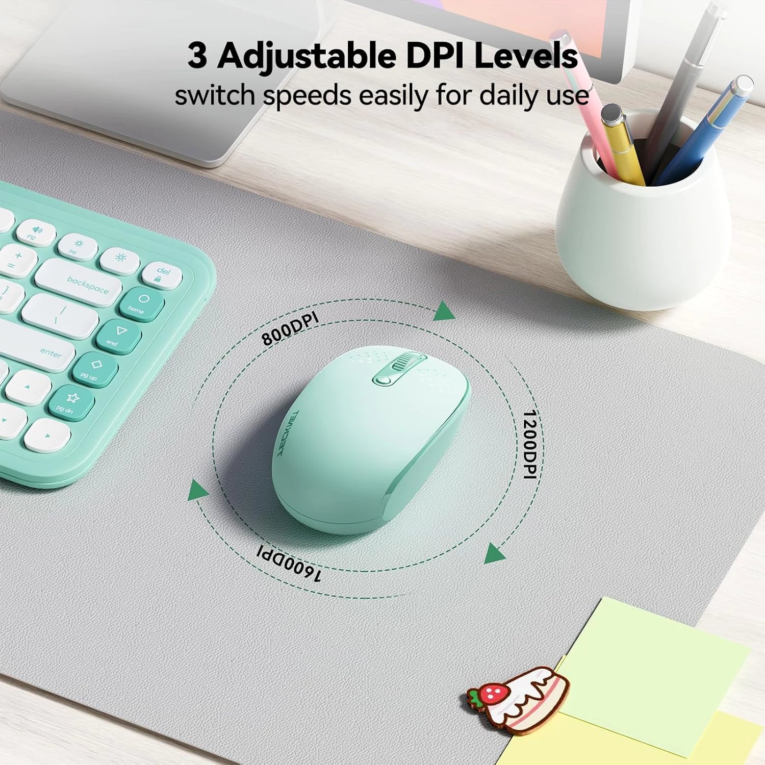 TECKNET Wireless Mouse, 2.4G Quiet Computer Mouse with USB Receiver, 4 Buttons Portable Cordless Mice for Chromebook, Laptop, PC, Mac, 800/1200/1600 DPI