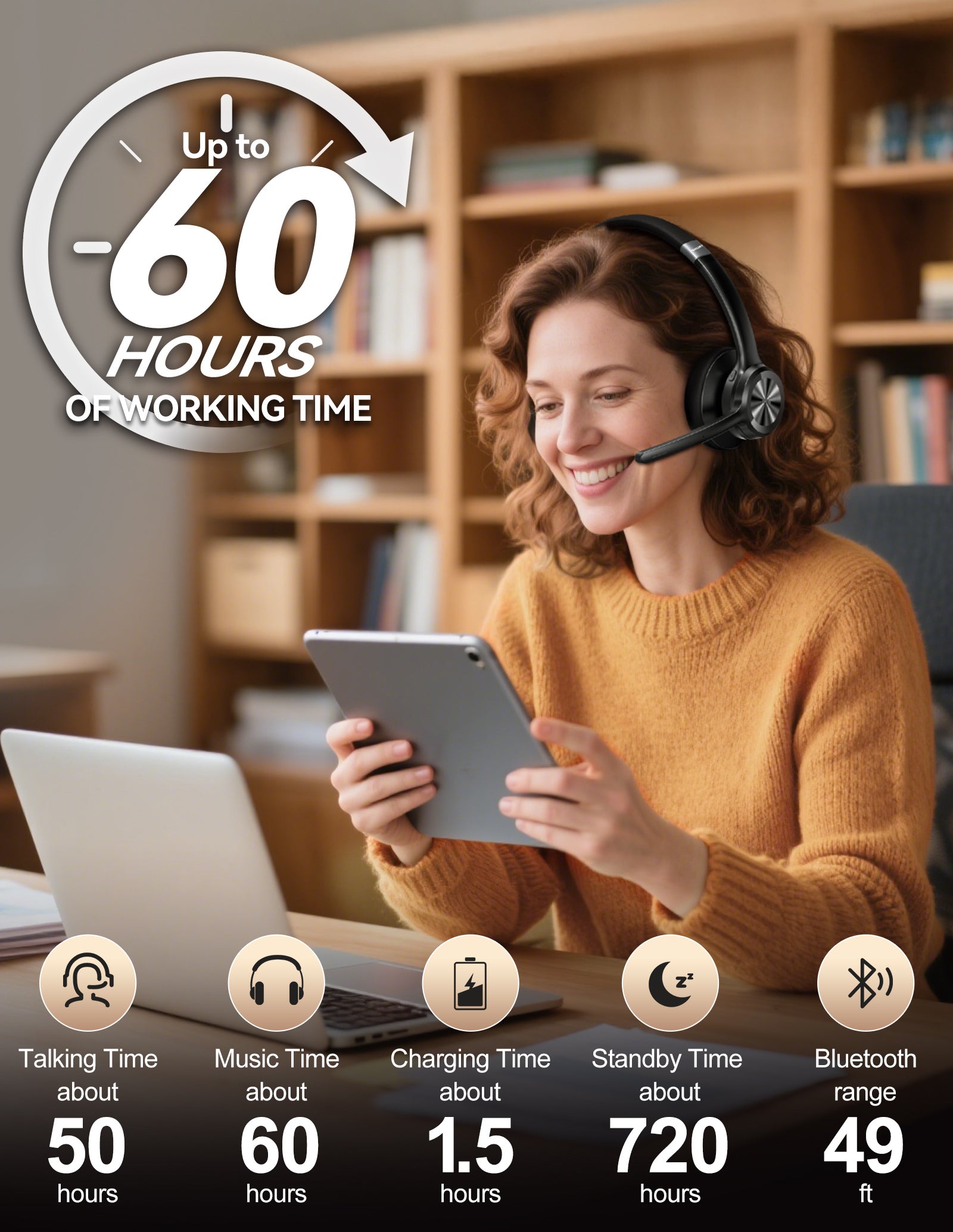 TECKNET Multi-Scenario Single-Ear Wireless Headset with Mic