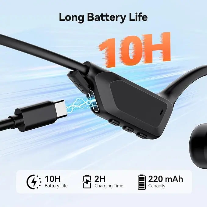 TECKNET Bone Conduction Bluetooth 6.0 Open Ear Wireless Headphones, 10H Playtime, IPX5 Waterproof, Built-in Mic, Comfortable Fit for Running & Workout - Black