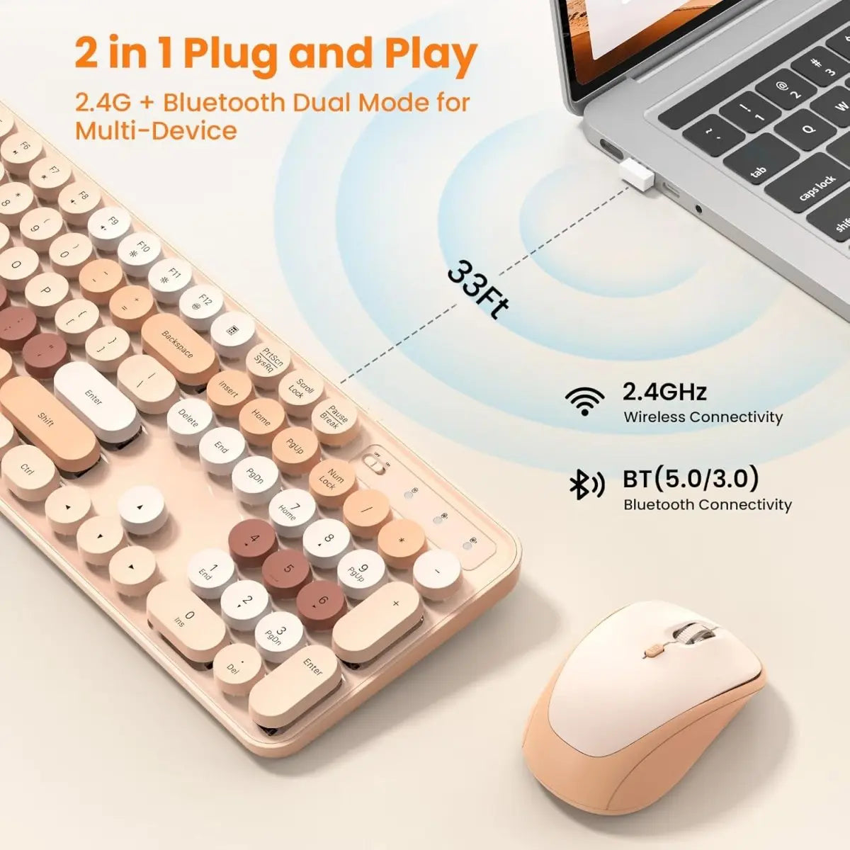 TECKNET Colorful Wireless Keyboard and Mouse Combo