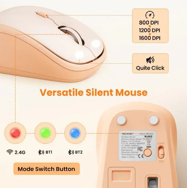 TECKNET Colorful Wireless Keyboard and Mouse Combo