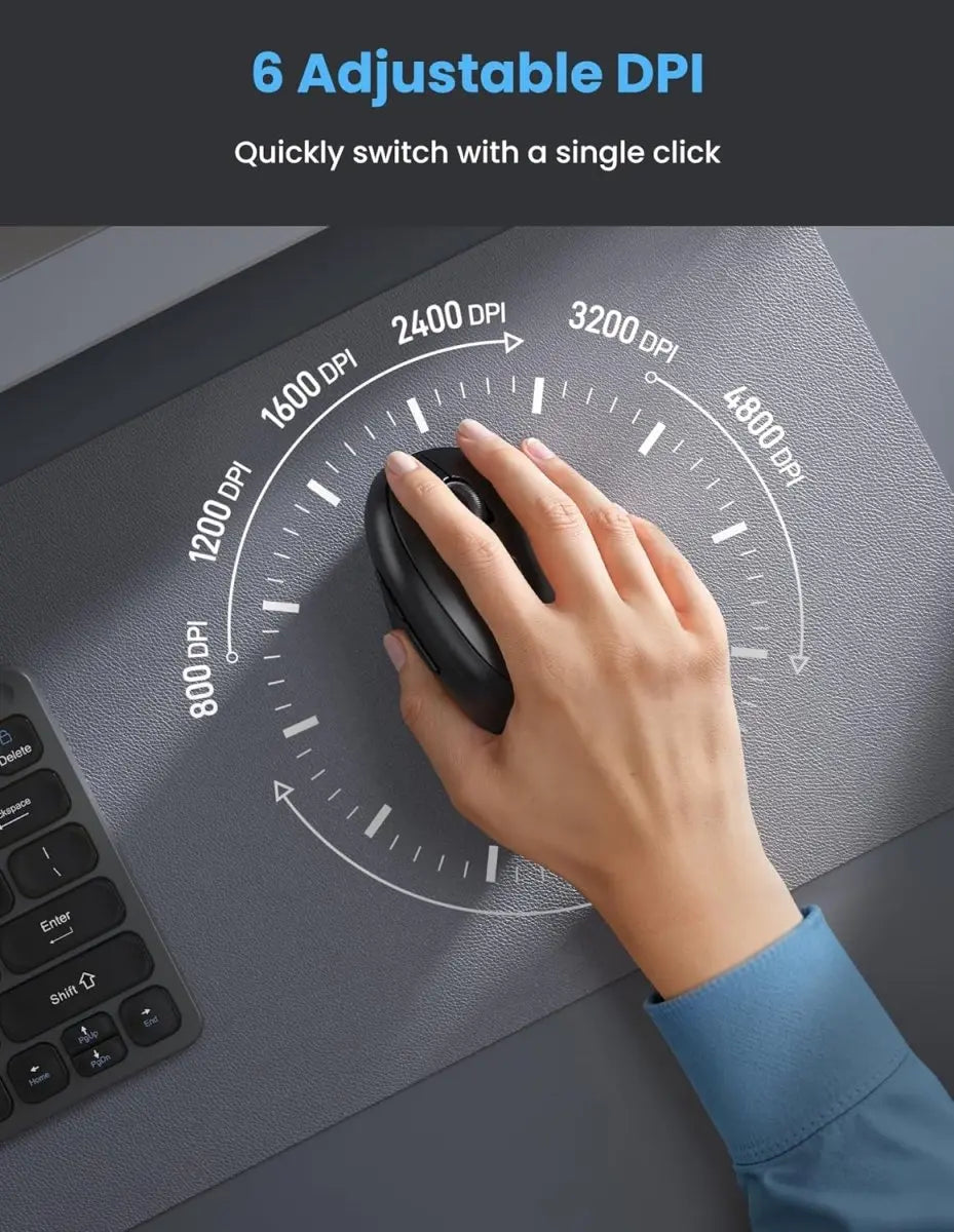 TECKNET Ergonomic Mouse, Bluetooth Wireless Vertical Mouse, Rechargeable Battery, Quiet Clicks, 4800 DPI Adjustable