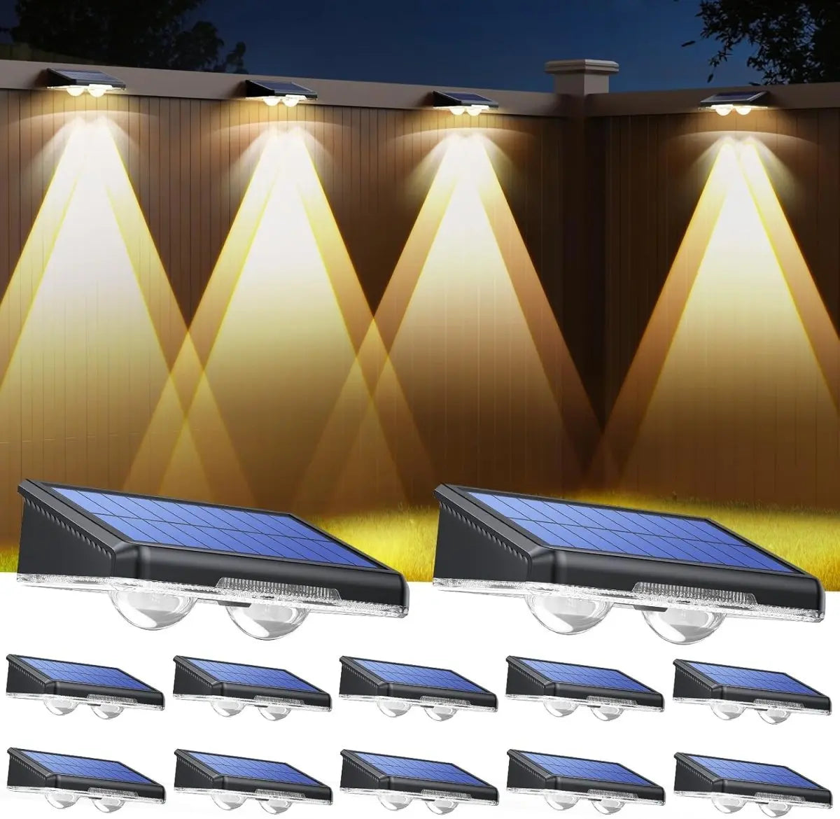 TECKNET Solar Fence Lights Outdoor 3 Modes 3500K/4500K/6500K