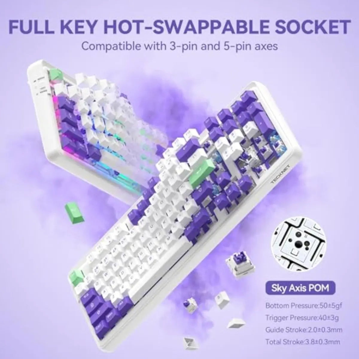 TECKNET Tri-Mode BT5.0/Wired/Wireless Mechanical Keyboard