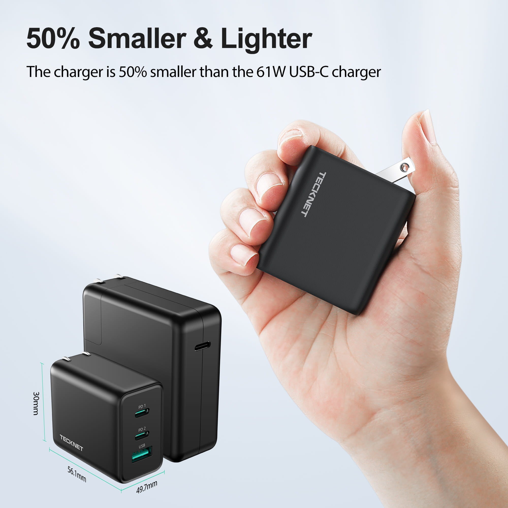 TECKNET 65W 3-Port USB C  GaN Fast Charger