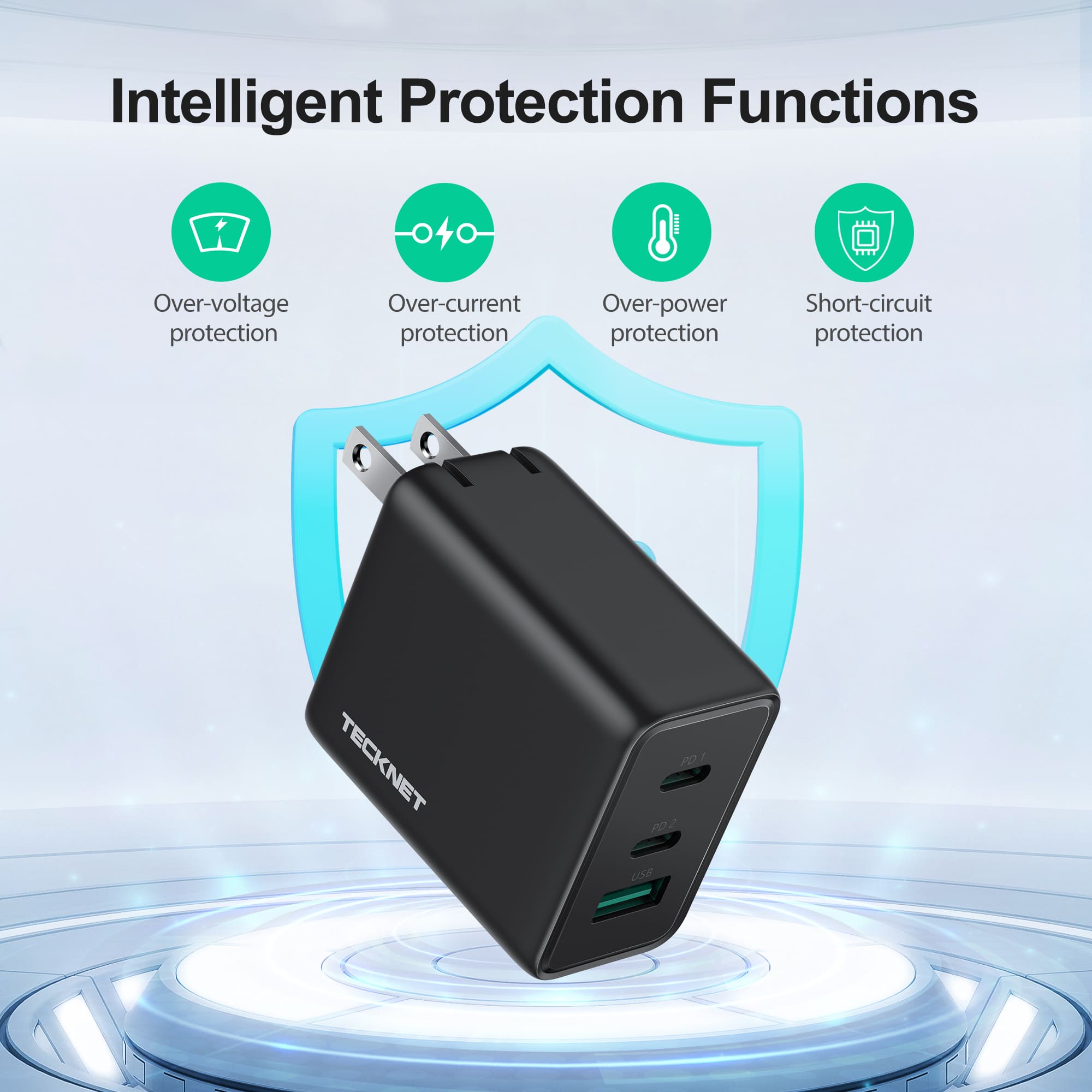 TECKNET 65W 3-Port USB C  GaN Fast Charger