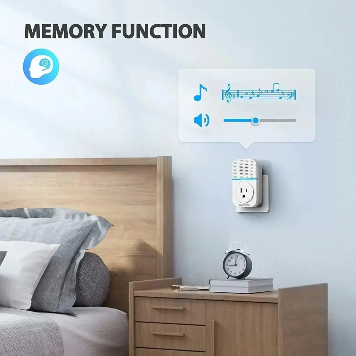 TECKNET Wireless Self-Powered Doorbell with Extra Socket