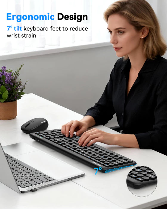 TECKNET Wireless Keyboard Bluetooth & 2.4G USB, Up to 4-Device Connection,TK-KB020