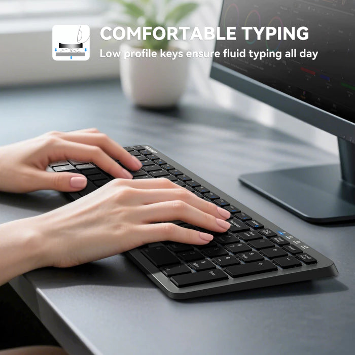 TECKNET Rechargeable Bluetooth Slim Wireless Keyboards - USB+BT Compact Keyboard with Number Pad,TK-KB041