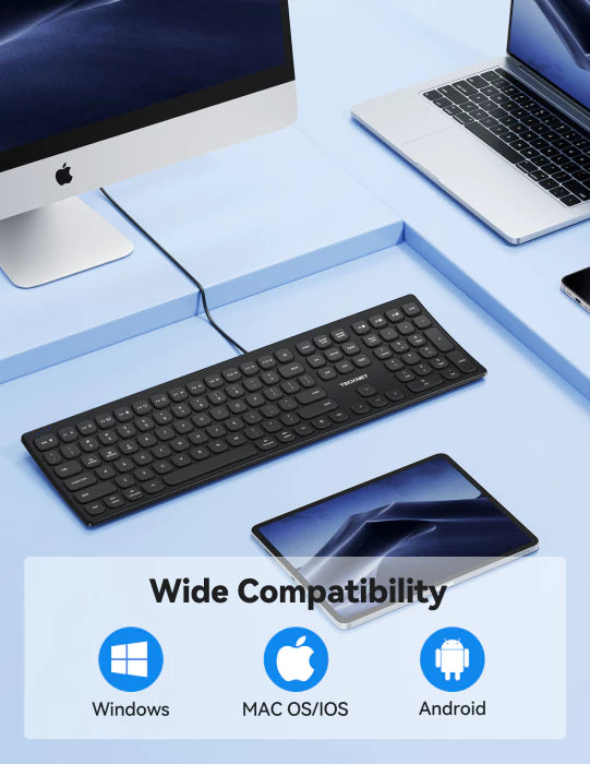 TECKNET Bluetooth wireless rechargeable keyboard with multi‑device switching (BT5.0+2.4G+wired),TK-KB045