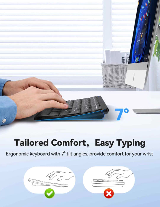 TECKNET Bluetooth wireless rechargeable keyboard with multi‑device switching (BT5.0+2.4G+wired),TK-KB045