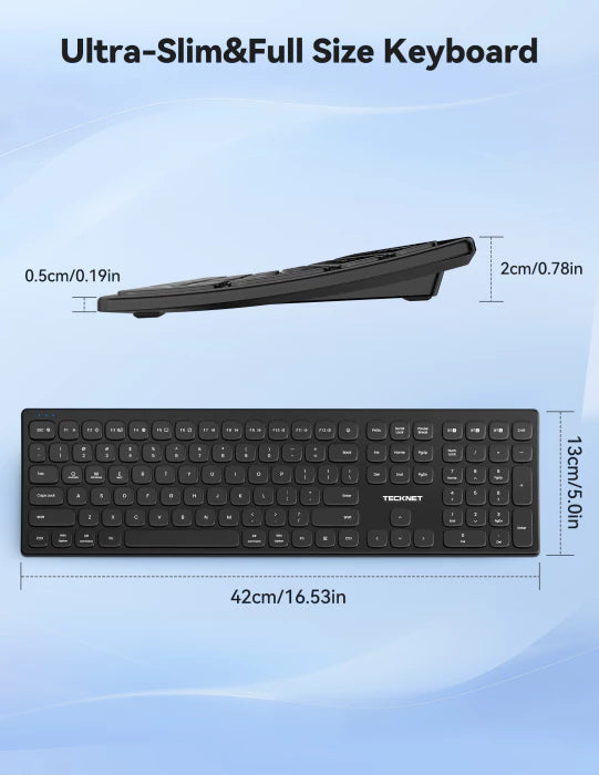 TECKNET Bluetooth wireless rechargeable keyboard with multi‑device switching (BT5.0+2.4G+wired),TK-KB045