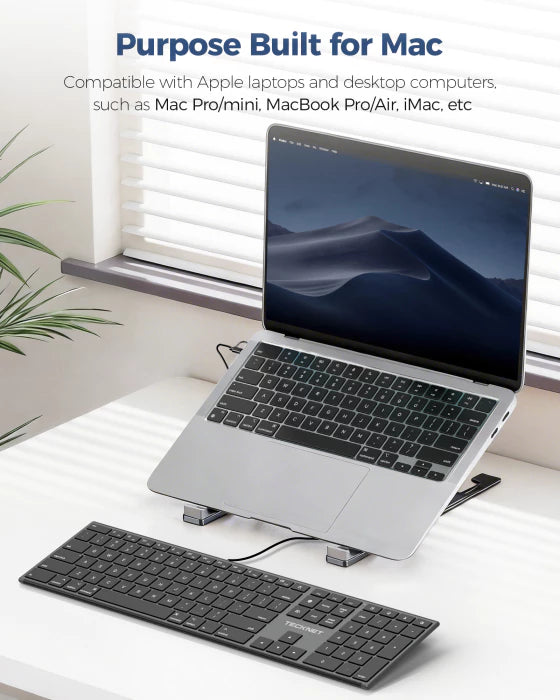 TECKNET ultra‑slim wired silent keyboard for Mac with USB & Type‑C dual interface, TK-KB049