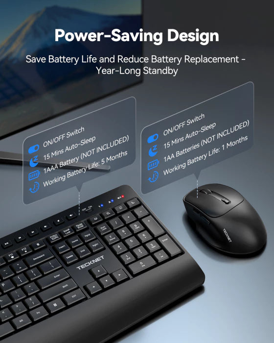 TECKNET full‑size ergonomic wireless keyboard and mouse combo with wrist rest,TK-KM063