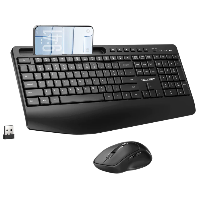 TECKNET full‑size ergonomic wireless keyboard and mouse combo with wrist rest,TK-KM063