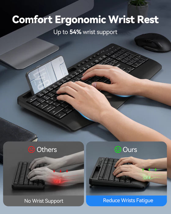 TECKNET full‑size ergonomic wireless keyboard and mouse combo with wrist rest,TK-KM063