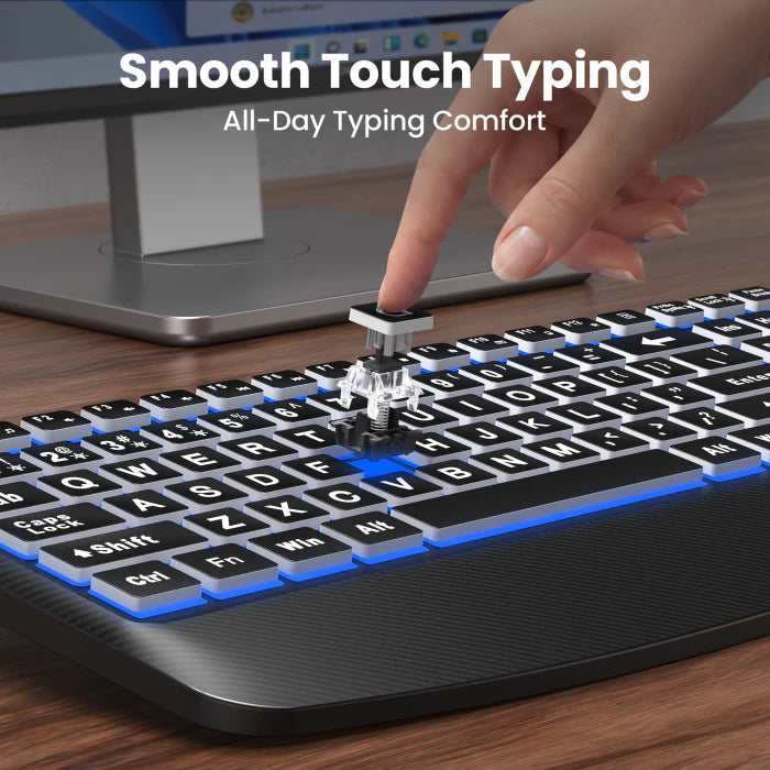 TECKNET wired keyboard and mouse combo with 7‑color backlit large print,TK-KM079