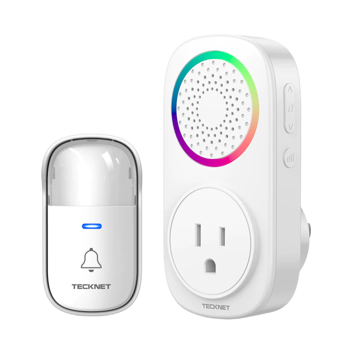 TECKNET Self-Powered Wireless Doorbell Kit - Plug-Through Door Bell with RGB Light