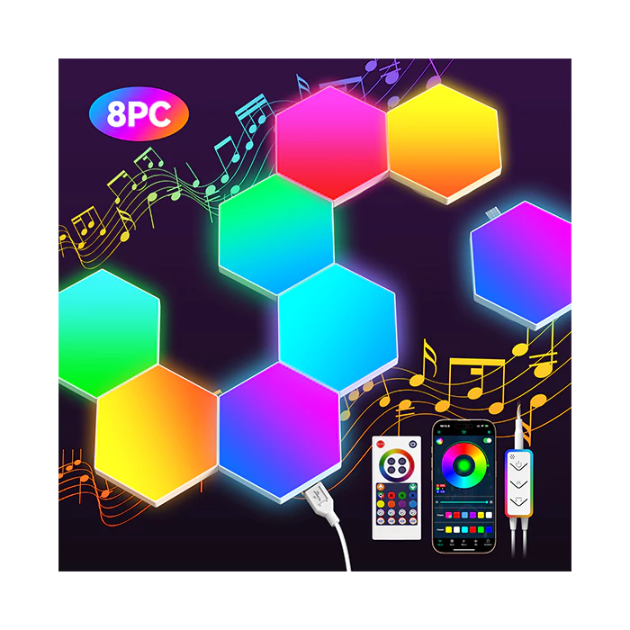 TECKNET Hexagon LED Lights,8 Pack RGB Gaming Hex Wall Light Panels Sync to Music,Smart Lights with APP & Remote & Wired Control