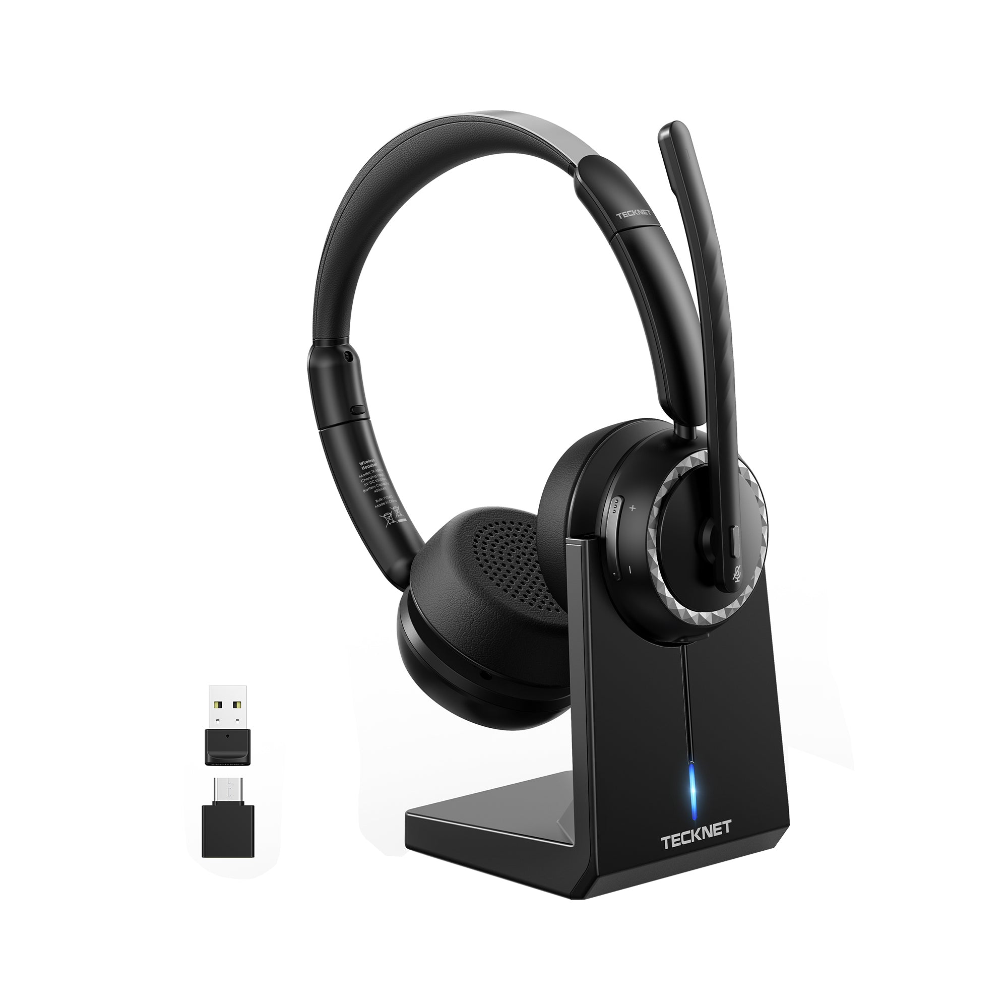 TECKNET Wireless Headset, 5.3 Bluetooth Headset with AI Noise Cancelling Mic
