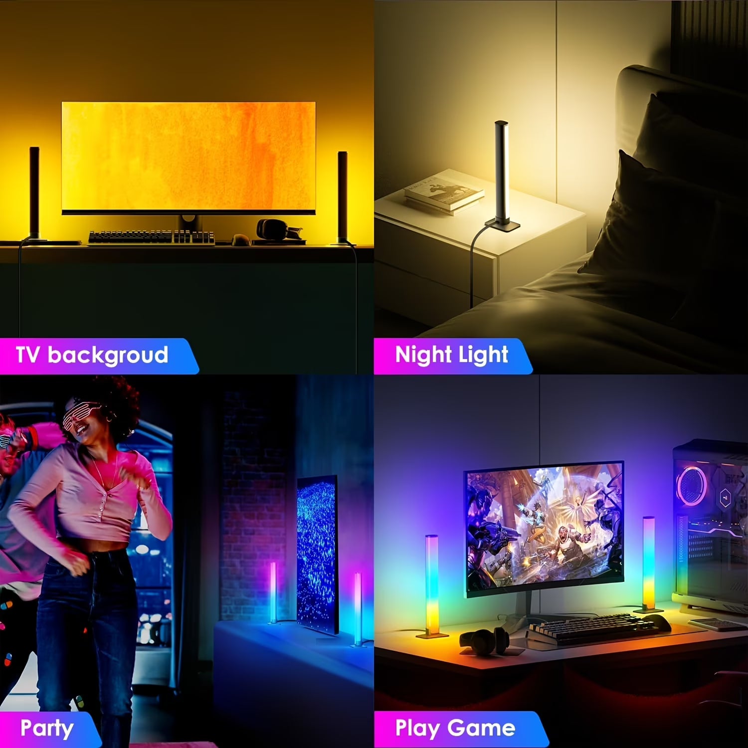 RGB Light Bar, 17" LED Light Bar 360 Degree Emitting, 16 Million colors, APP Control USB Powered, Color Changing TV Backlight, Ambient Lighting for Desk, PC, Gaming, Party, 2 Pack