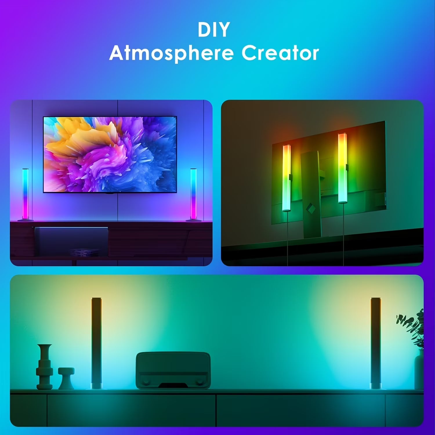 RGB Light Bar, 17" LED Light Bar 360 Degree Emitting, 16 Million colors, APP Control USB Powered, Color Changing TV Backlight, Ambient Lighting for Desk, PC, Gaming, Party, 2 Pack