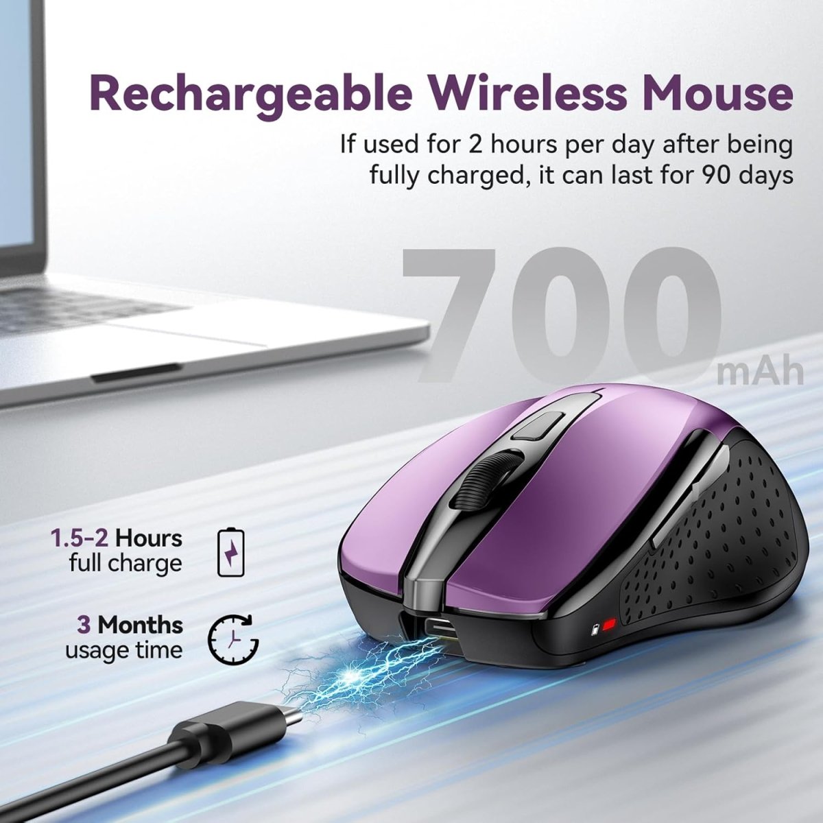 TECKNETRechargeable Wireless Mouse,Bluetooth Mouse(BT5.0/3.0 & 2.4G),Wireless Mouse with USB Receiver,4800 DPI Optical Tracking,6 Adjustable DPI,Ergonomic Grips,6 Buttons - [Color/Material] [Main Feature] for [Target Device/Scenario]
