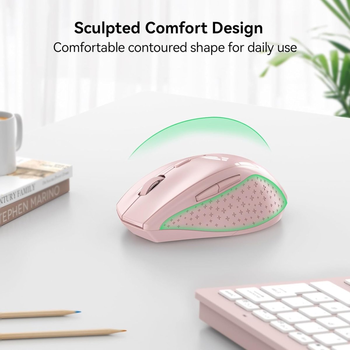 TECKNETTECKNET 2.4G Classic Wireless Mouse for Laptop, 4800 DPI Optical Computer Mouse with 6 Adjustable Levels, 30 Months Long Battery Life Cordless USB Mouse for Notebook, PC, Office Home Work (Pink) - [Color/Material] [Main Feature] for [Target Device/Scenario]