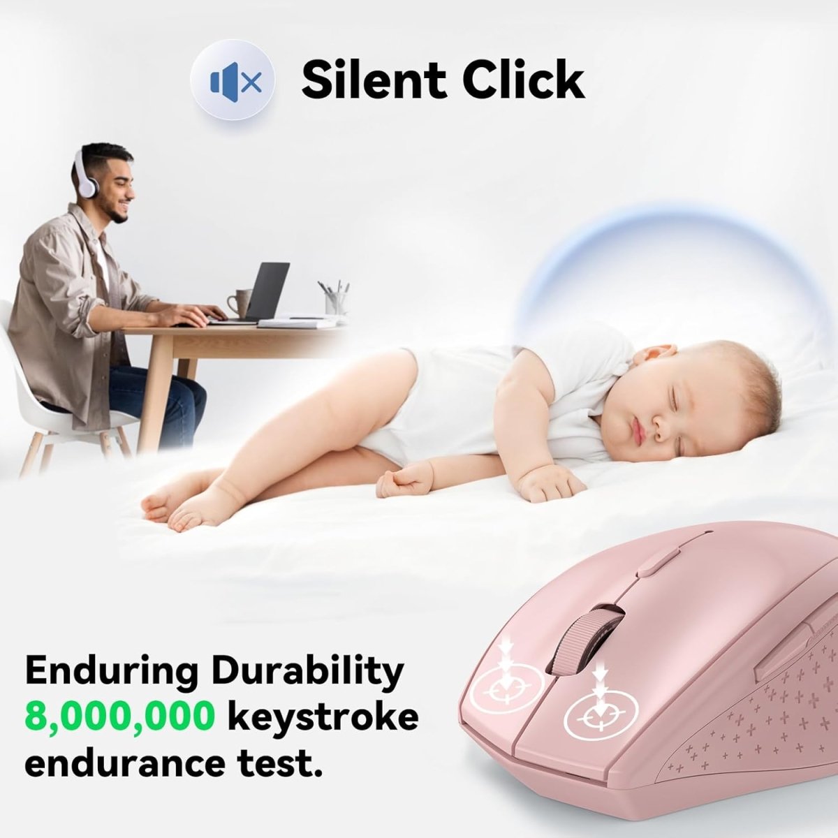 TECKNETTECKNET 2.4G Classic Wireless Mouse for Laptop, 4800 DPI Optical Computer Mouse with 6 Adjustable Levels, 30 Months Long Battery Life Cordless USB Mouse for Notebook, PC, Office Home Work (Pink) - [Color/Material] [Main Feature] for [Target Device/Scenario]