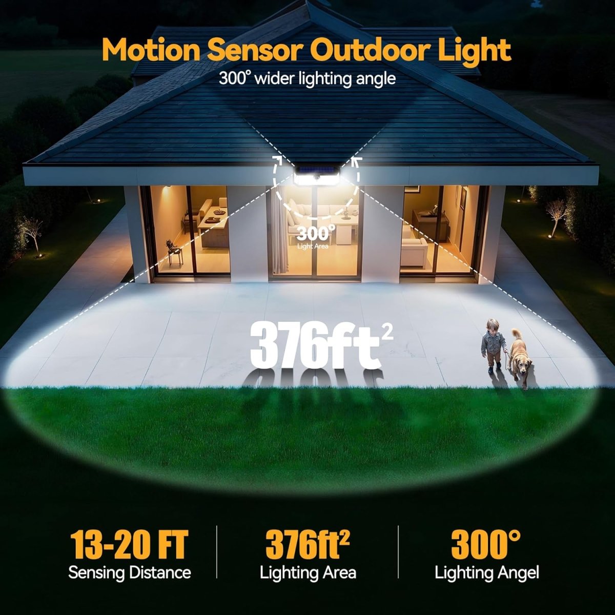 TECKNETTECKNET 416 LED Solar Lights Outdoor Waterproof, 300° Angle & 3 Lighting Modes Motion Sensor Outdoor Lights, 2 Pack Solar Powered Flood Wall Lights IP66 for Home Patio Fence Yard Deck Garage Street