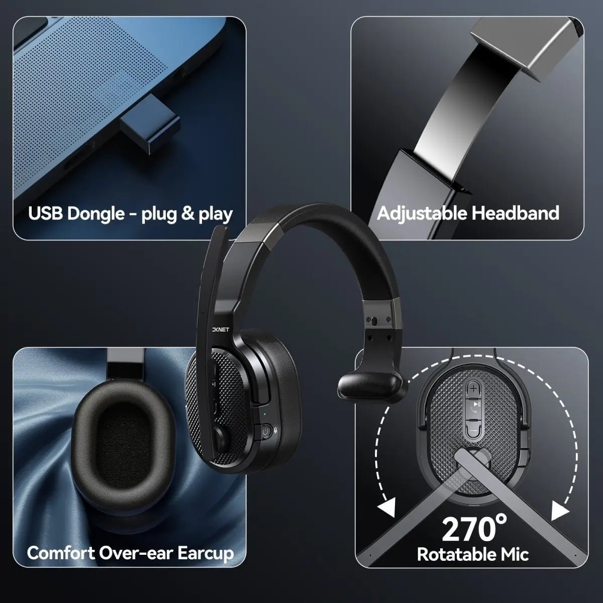 TECKNETTECKNET Bluetooth Headset With ENC Dongle