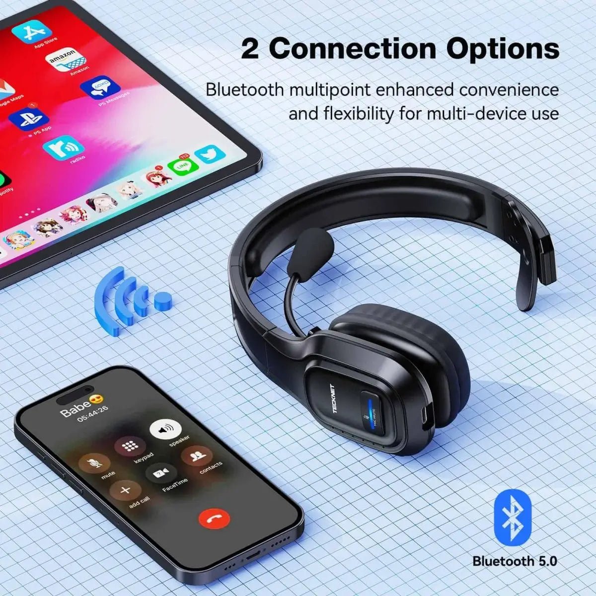 TECKNETTECKNET Bluetooth Headset With Mic Noise Canceling