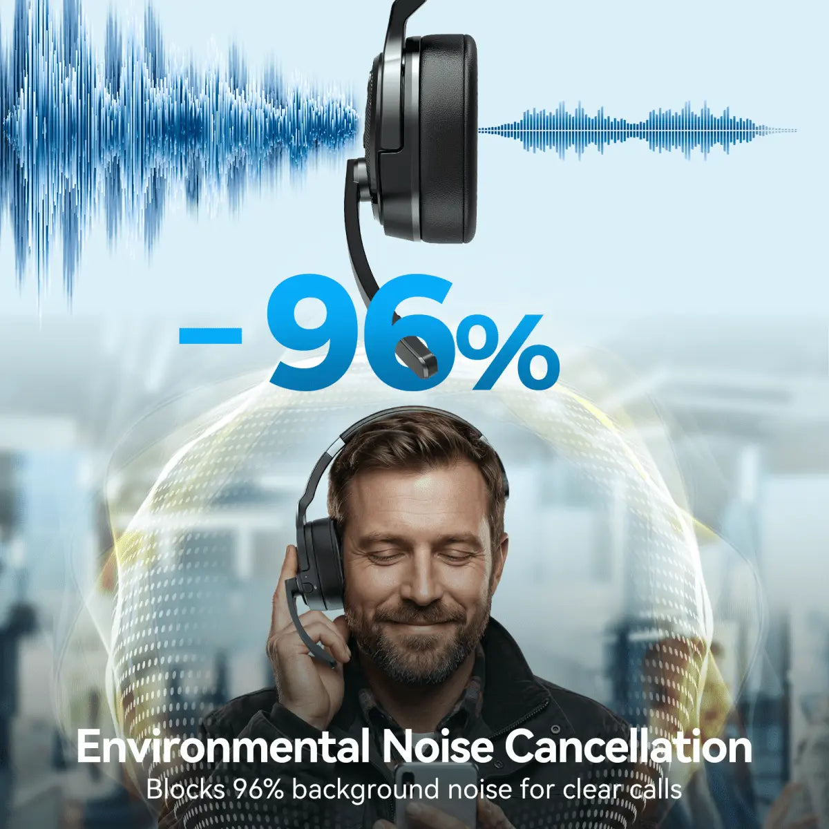 TECKNETTECKNET Bluetooth Trucker Headset, Single and Dual Ear Wireless Headset with Mic for Work Noise Cancelling, 50Hrs 3 EQ Music Modes Trucker Bluetooth Headphones for PC, Drivers, Office, Call Center